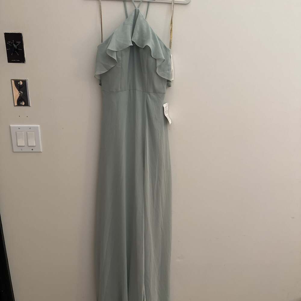 NWT Jenny Yoo Jada Morning Mist Mint Luxe Chiffon Bridesmaid Dress Size 2